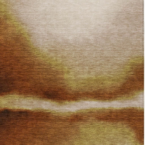 9' X 12' Rust Copper And Beige Abstract Washable Indoor Outdoor Area Rug