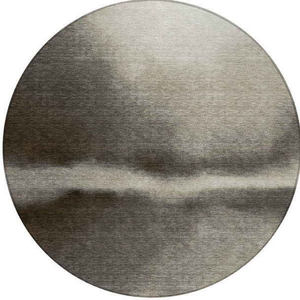 8' Taupe Beige And Black Round Abstract Washable Indoor Outdoor Area Rug