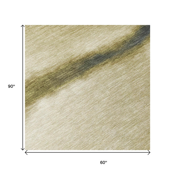 5' X 8' Wheat Blue And Beige Abstract Washable Indoor Outdoor Area Rug