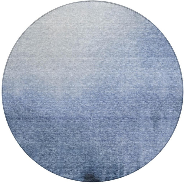 8' Navy Blue Charcoal And Sky Blue Round Abstract Washable Indoor Outdoor Area Rug