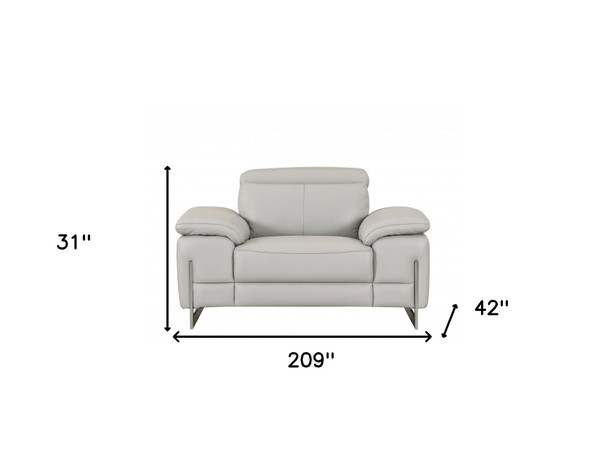 Three Piece Indoor Light Gray Italian Leather Six Person Seating Set
