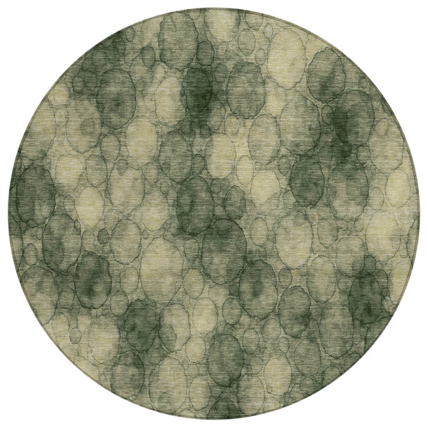 8' Artichoke Green And Wheat Round Abstract Washable Indoor Outdoor Area Rug