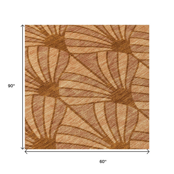 5' X 8' Rust Beige And Orange Seashell Washable Indoor Outdoor Area Rug
