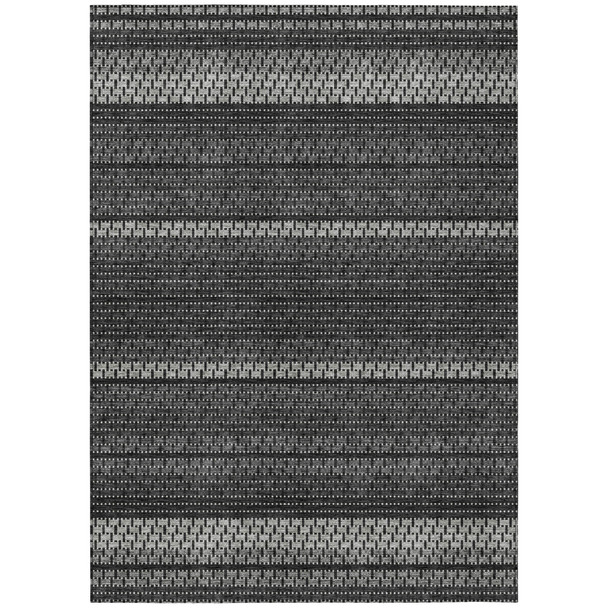 3' X 5' Black Gray And Silver Striped Washable Indoor Outdoor Area Rug