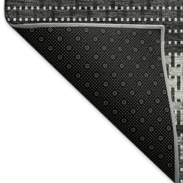 8' Black Gray And Silver Round Striped Washable Indoor Outdoor Area Rug