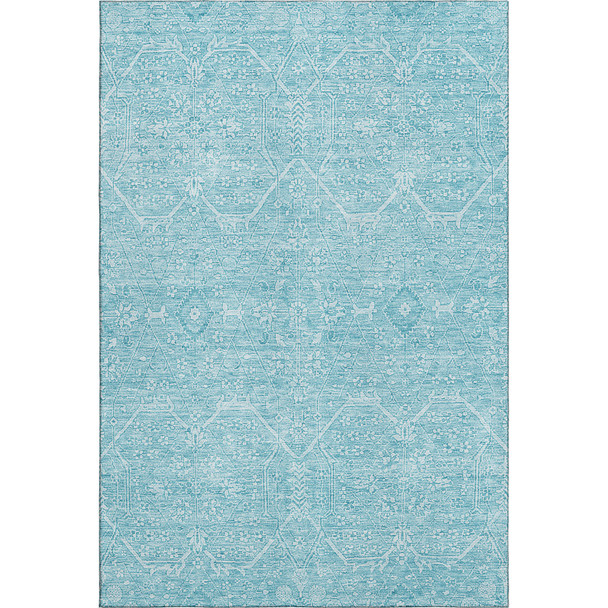 10' X 14' Sky Blue And Ivory Floral Washable Area Rug With UV Protection