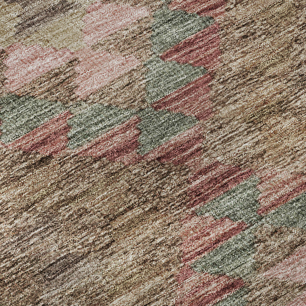 3' X 5' Brown Pink And Teal Geometric Washable Area Rug With UV Protection