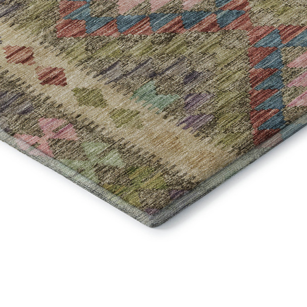 8' Green Pink And Blue Geometric Washable Area Rug With UV Protection