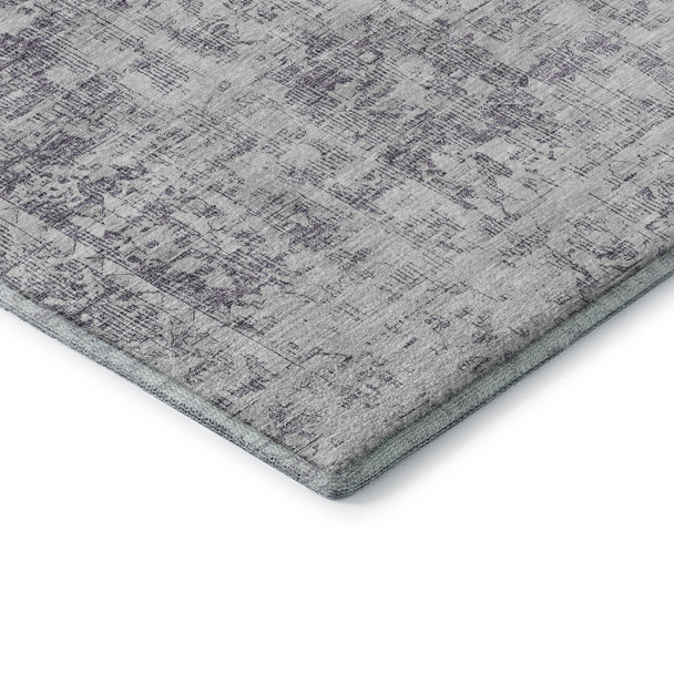 5' X 8' Plum And Silver Oriental Washable Area Rug With UV Protection