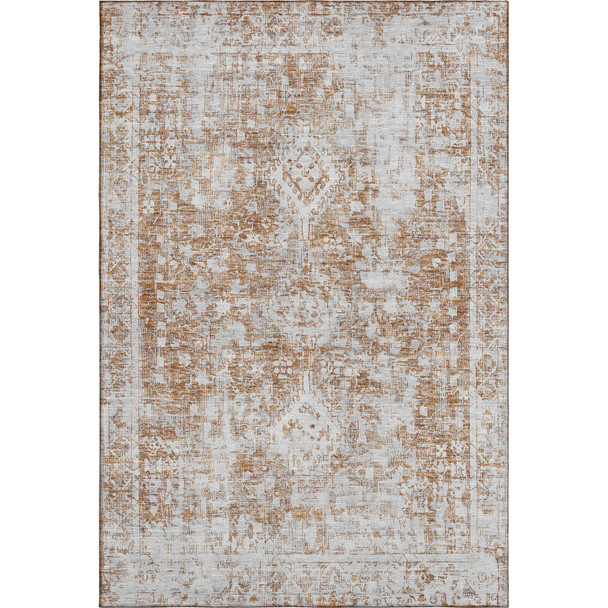 3' X 5' Terra Cotta And Silver Oriental Washable Area Rug With UV Protection
