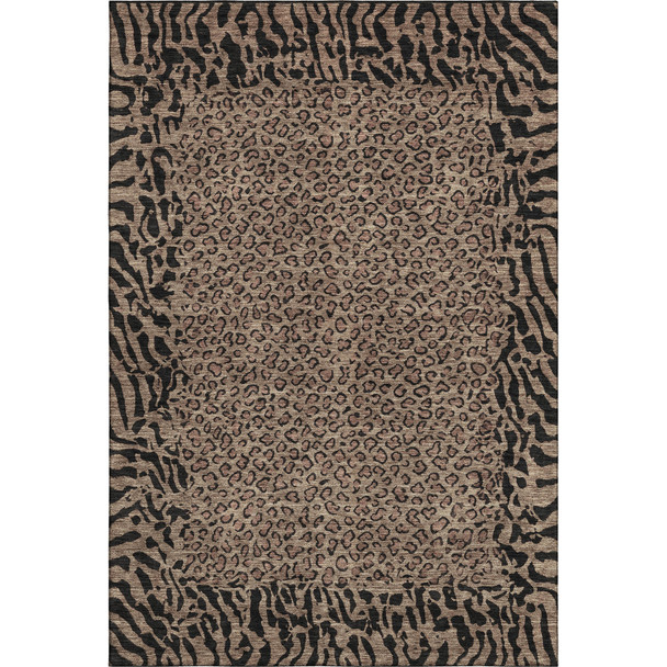 5' X 8' Brown And Black Animal Print Washable Area Rug With UV Protection