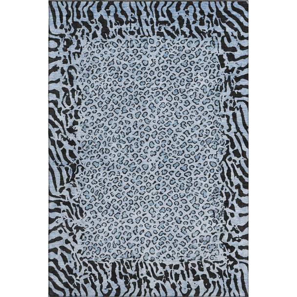 3' X 5' Blue And Black Animal Print Washable Area Rug With UV Protection