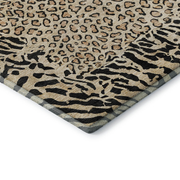 5' X 8' Gold And Black Animal Print Washable Area Rug With UV Protection
