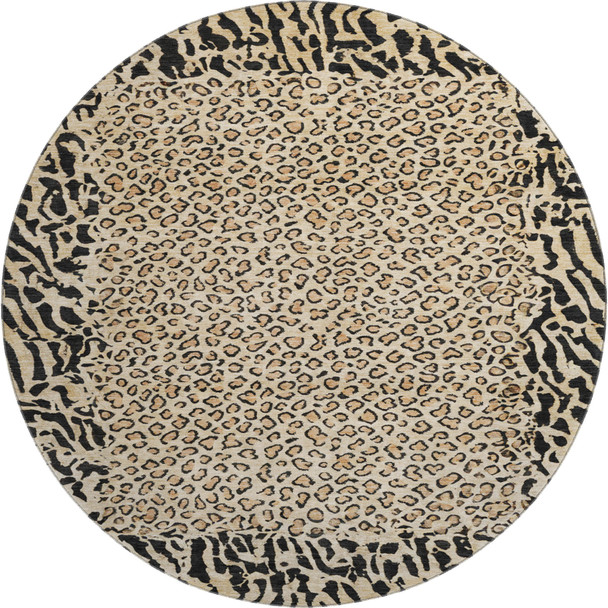 8' X 8' Gold And Black Animal Print Washable Round Rug With UV Protection