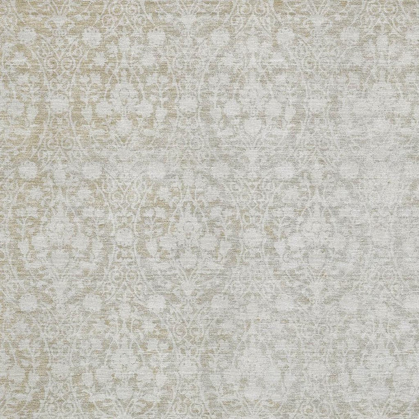 3' X 5' Tan And Ivory Damask Washable Area Rug With UV Protection