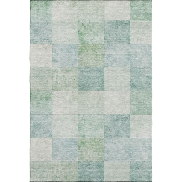 10' X 14' Pale Aqua Mint Green And Ivory Geometric Washable Area Rug With UV Protection