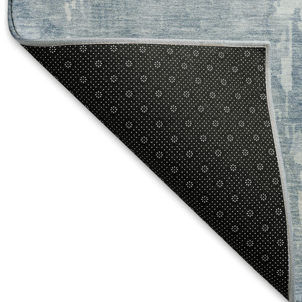 8' Sky Blue And Ivory Abstract Washable Area Rug With UV Protection