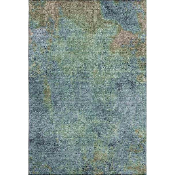 10' X 14' Blue Green And Beige Abstract Washable Area Rug With UV Protection