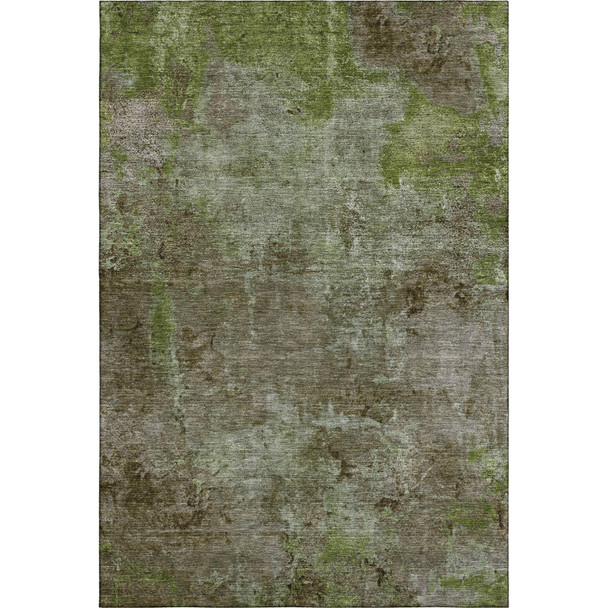 5' X 8' Coffee Green And Taupe Abstract Washable Area Rug With UV Protection