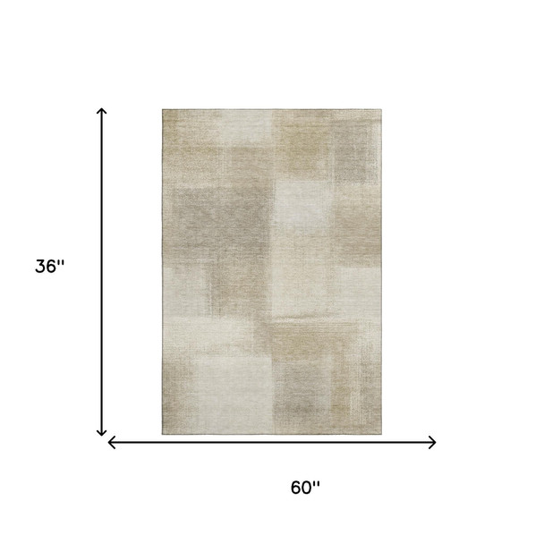 3' X 5' Taupe And Ivory Geometric Washable Area Rug With UV Protection