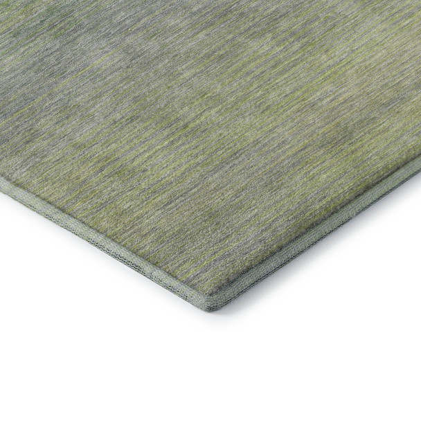 9' X 12' Artichoke Green And Gray Striped Washable Area Rug With UV Protection