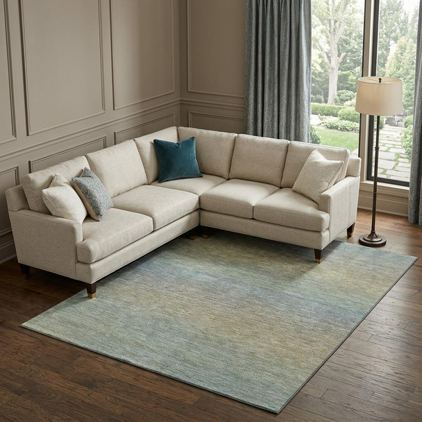10' X 14' Blue Beige And Taupe Striped Washable Area Rug With UV Protection