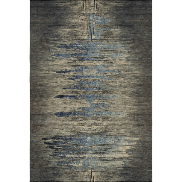 8' Coffee And Navy Blue Abstract Washable Area Rug With UV Protection