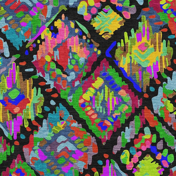 10' X 14' Black Red Pink And Green Geometric Washable Area Rug With UV Protection