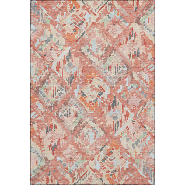 9' X 12' Coral Sky Blue And Mauve Geometric Washable Area Rug With UV Protection