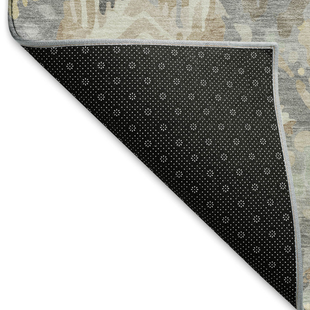 8' Gray Beige And Tan Geometric Washable Area Rug With UV Protection