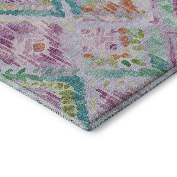 10' X 14' Lavender Teal And Orange Geometric Washable Area Rug With UV Protection