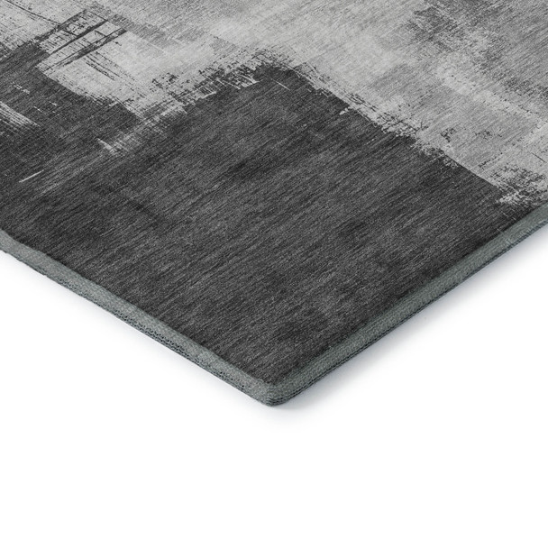 8' Gray Silver And Charcoal Abstract Washable Area Rug With UV Protection