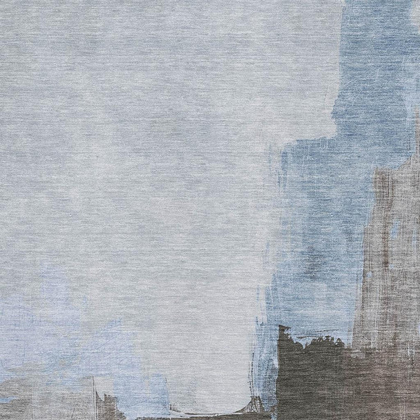 8' Sky Blue Chocolate And Taupe Abstract Washable Area Rug With UV Protection