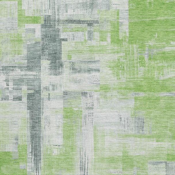 3' X 5' Artichoke Green Gray And Ivory Abstract Washable Area Rug With UV Protection
