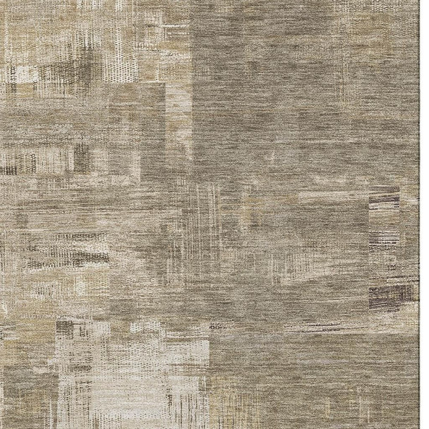 8' Coffee Beige And Ivory Abstract Washable Area Rug With UV Protection