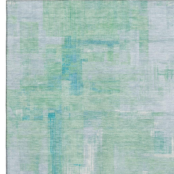 3' X 5' Sky Blue Ivory And Teal Abstract Washable Area Rug With UV Protection