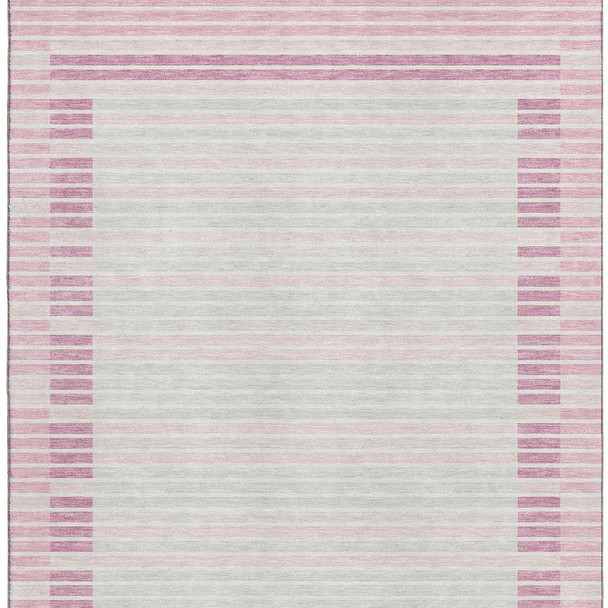 3' X 5' Pink Ivory And Mauve Striped Washable Area Rug With UV Protection