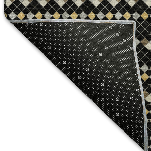 10' X 14' Black Gold And Silver Striped Washable Area Rug With UV Protection