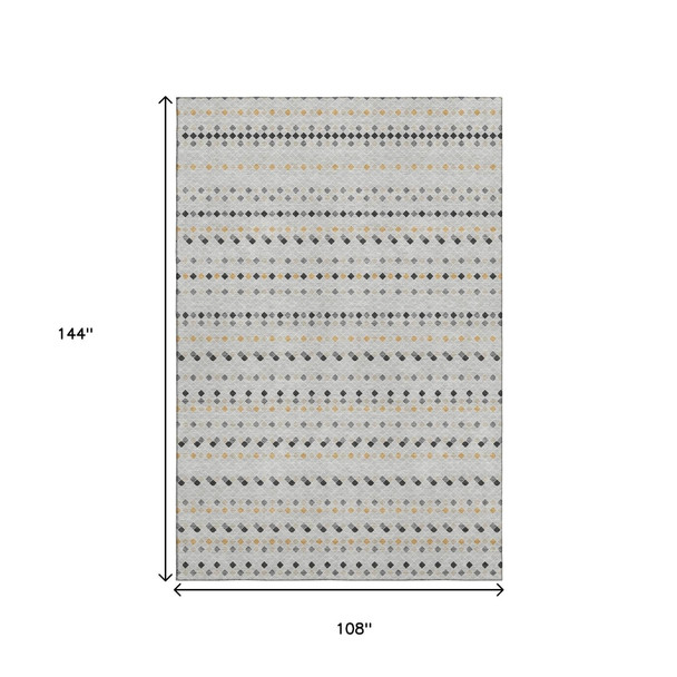 9' X 12' Silver Gray And Gold Striped Washable Area Rug With UV Protection