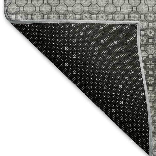 8' Gray Silver And Charcoal Striped Washable Area Rug With UV Protection