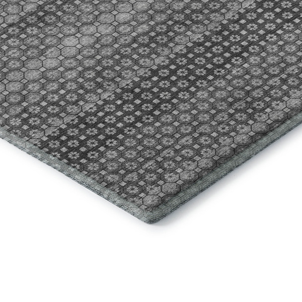 10' X 14' Gray Silver And Charcoal Striped Washable Area Rug With UV Protection