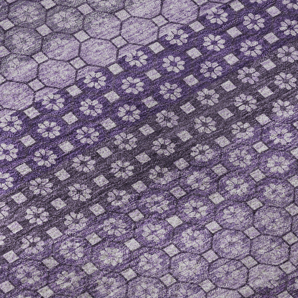 8' Lavender And Lilac Striped Washable Area Rug With UV Protection