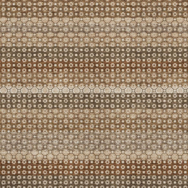 10' X 14' Rust Beige And Taupe Striped Washable Area Rug With UV Protection
