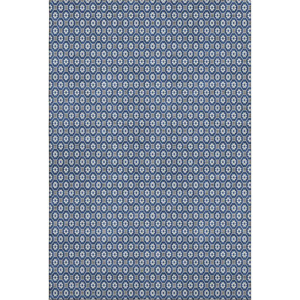 3' X 5' Navy Blue Gray And Silver Geometric Washable Area Rug With UV Protection