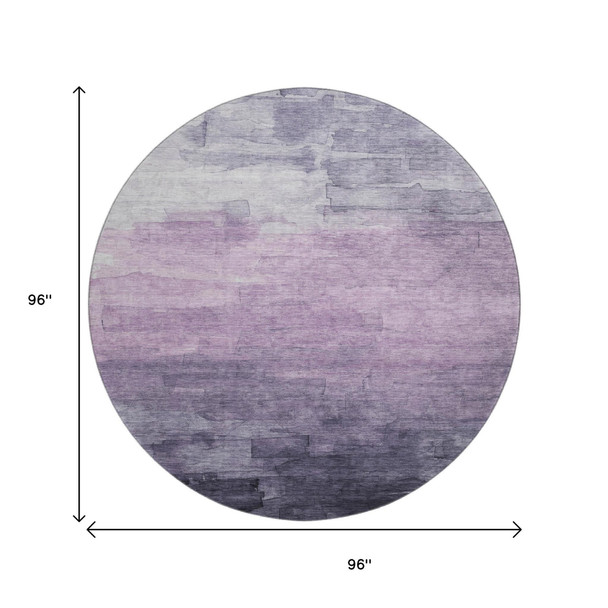 8' X 8' Lavender And Lilac Striped Washable Round Rug With UV Protection