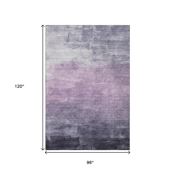 8' Lavender And Lilac Striped Washable Area Rug With UV Protection