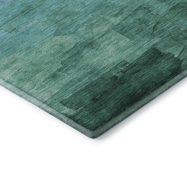 10' X 14' Teal And Aqua Striped Washable Area Rug With UV Protection