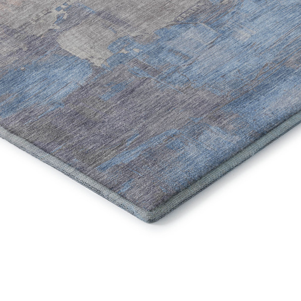 5' X 8' Beige Salmon And Blue Abstract Washable Area Rug With UV Protection