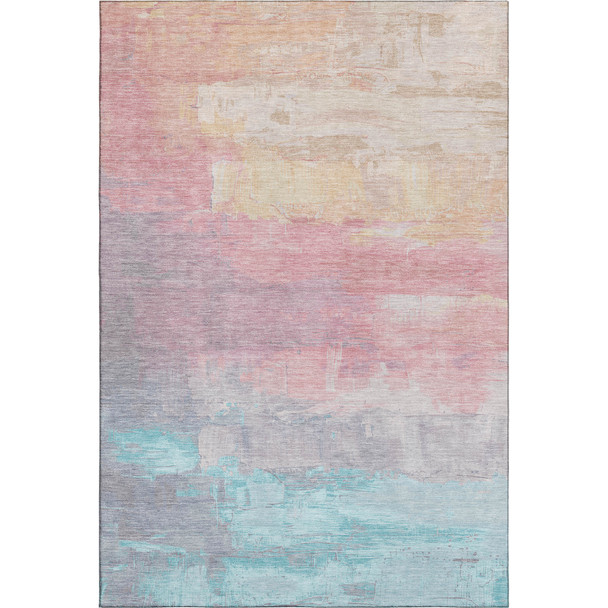 10' X 14' Salmon Silver And Teal Abstract Washable Area Rug With UV Protection