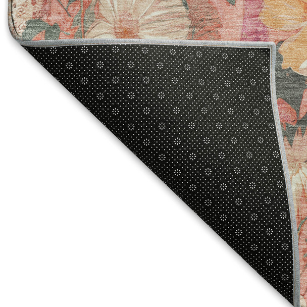 9' X 12' Blush Orange And Ivory Floral Washable Area Rug With UV Protection